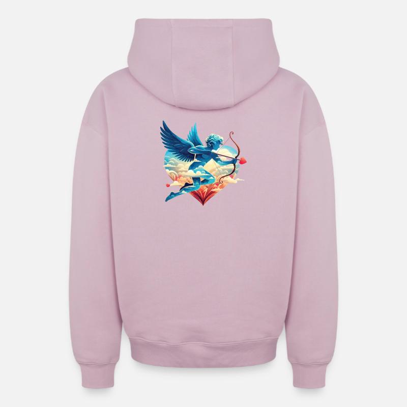 Cupidon céleste aux ailes rêveuses - Sweat à capuche unisexe zippé oversize épais SPREAD - rose poudré