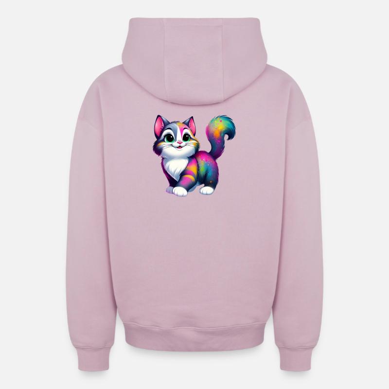 Chat - Sweat à capuche unisexe zippé oversize épais SPREAD - rose poudré
