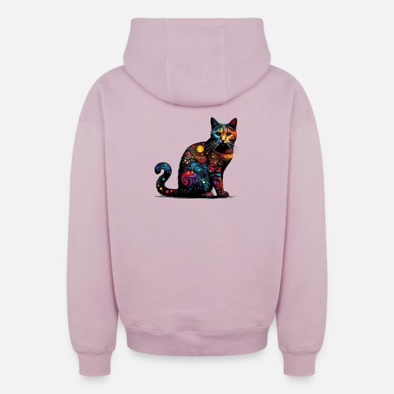 Chat - Sweat à capuche unisexe zippé oversize épais SPREAD - rose poudré