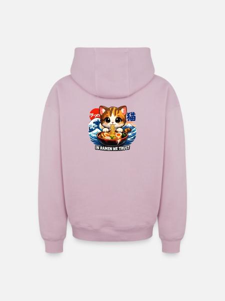 Cat in Ramen we trust - Oversized Heavyweight Unisex Zip Hoodie - dusky pink