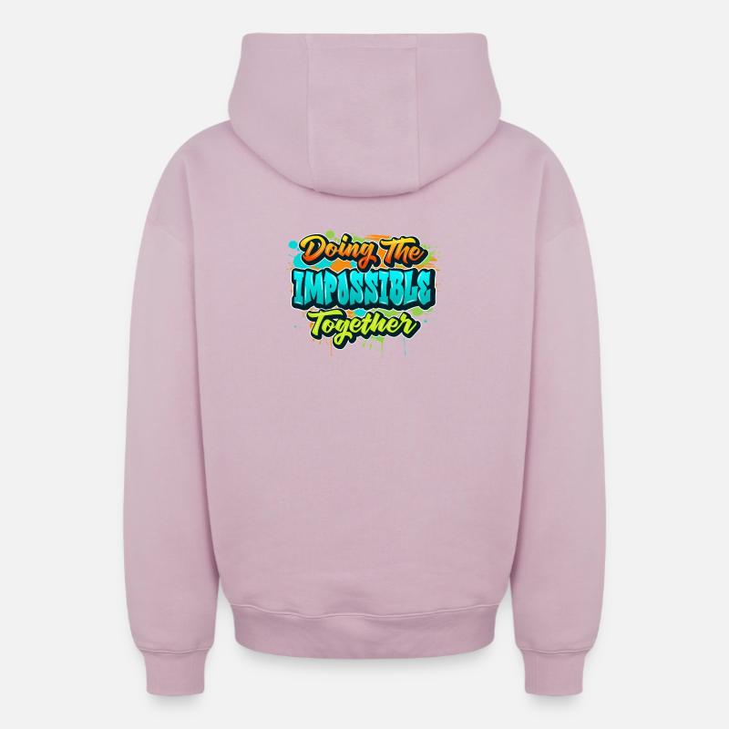 Faire l’impossible ensemble - Sweat à capuche unisexe zippé oversize épais SPREAD - rose poudré