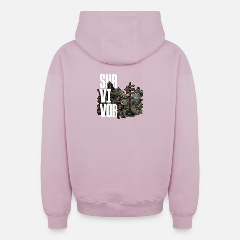Survivant - Sweat à capuche unisexe zippé oversize épais SPREAD - rose poudré