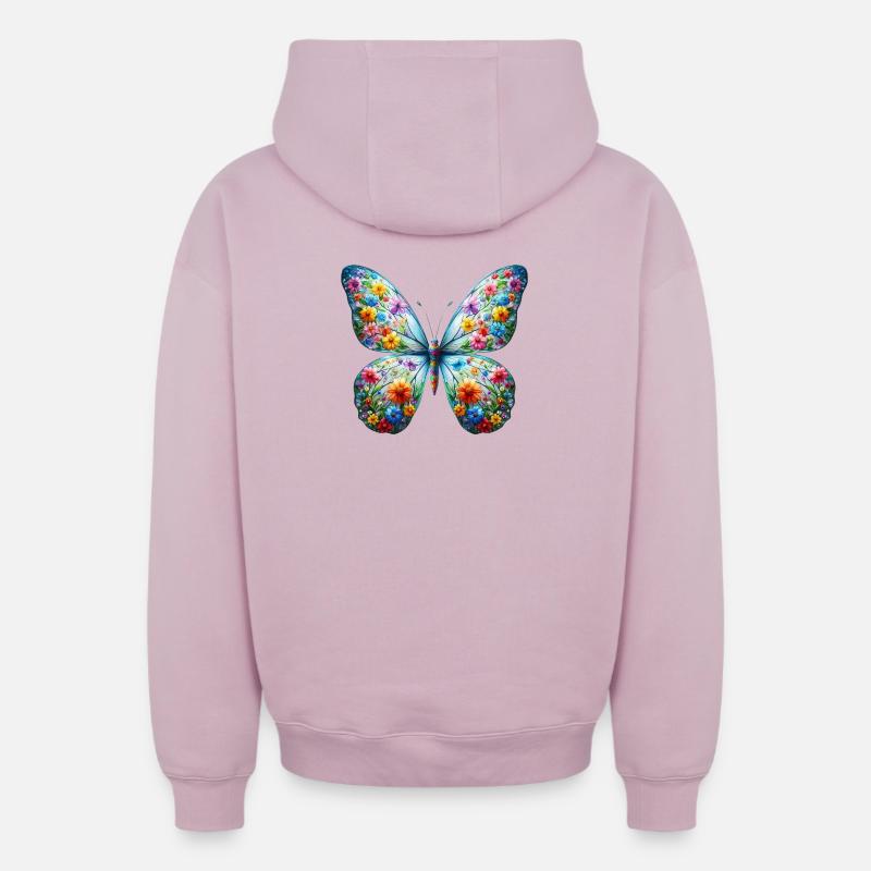 Papillon - Sweat à capuche unisexe zippé oversize épais SPREAD - rose poudré