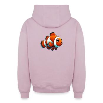 Poisson-clown - Sweat à capuche unisexe zippé oversize épais SPREAD - rose poudré - Dos - AI Model Male 178 light (178cm)