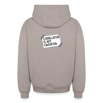 Correlation Is Not Causation Nerd Wissenschaft - Oversized Heavyweight Unisex Zip Hoodie - Taupe - Hinten - AI Model Male 178 light (178cm)