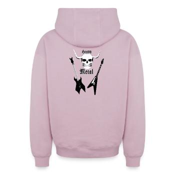 Métal, crâne, guitares, heavy metal, musique, rock - Sweat à capuche unisexe zippé oversize épais SPREAD - rose poudré - Dos - AI Model Male 178 light (178cm)