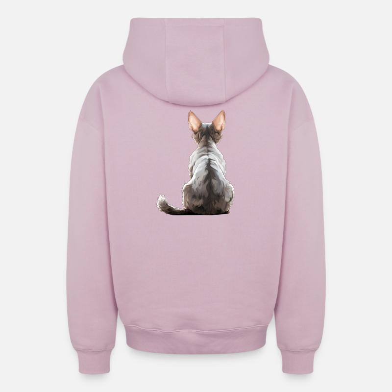 Chat Devon Rex - Sweat à capuche unisexe zippé oversize épais SPREAD - rose poudré
