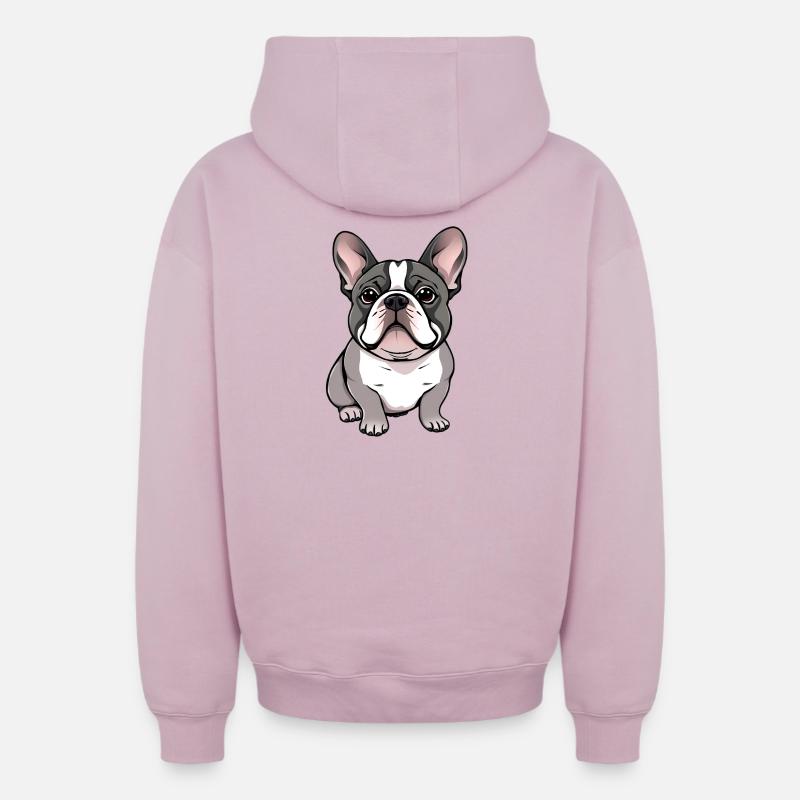 Bouledogue français - Sweat à capuche unisexe zippé oversize épais SPREAD - rose poudré