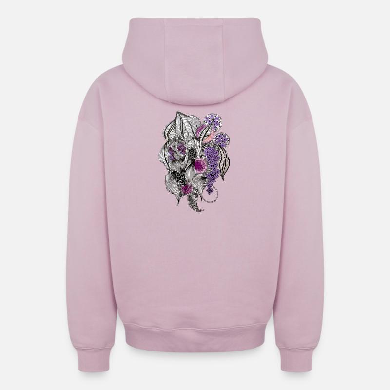 Fleurs Zentangle en Violet - Sweat à capuche unisexe zippé oversize épais SPREAD - rose poudré