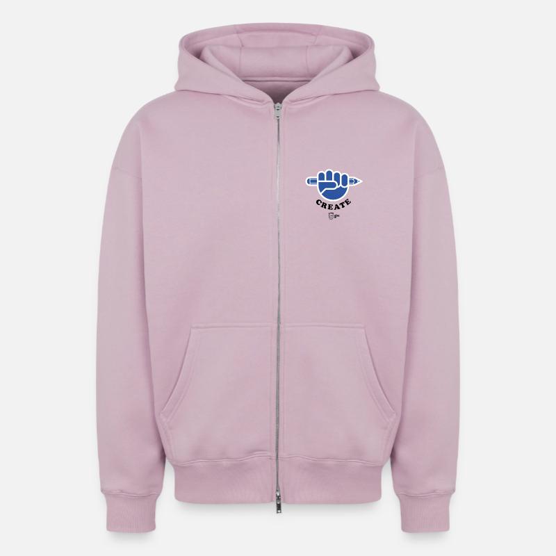 Create ! - Sweat à capuche unisexe zippé oversize épais SPREAD - rose poudré