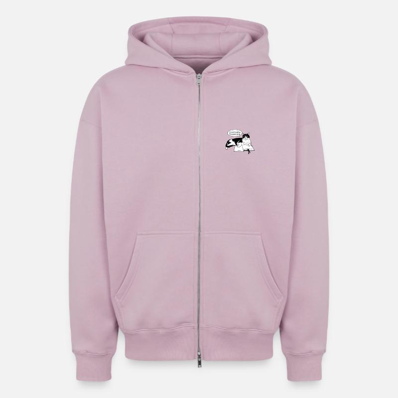 Je ne lis pas - Sweat à capuche unisexe zippé oversize épais SPREAD - rose poudré