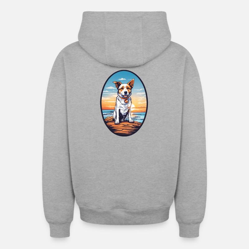 Chien sur la plage - Sweat à capuche unisexe zippé oversize épais SPREAD - gris chiné