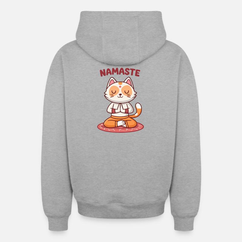 Namaste Chat Zen - Sweat à capuche unisexe zippé oversize épais SPREAD - gris chiné