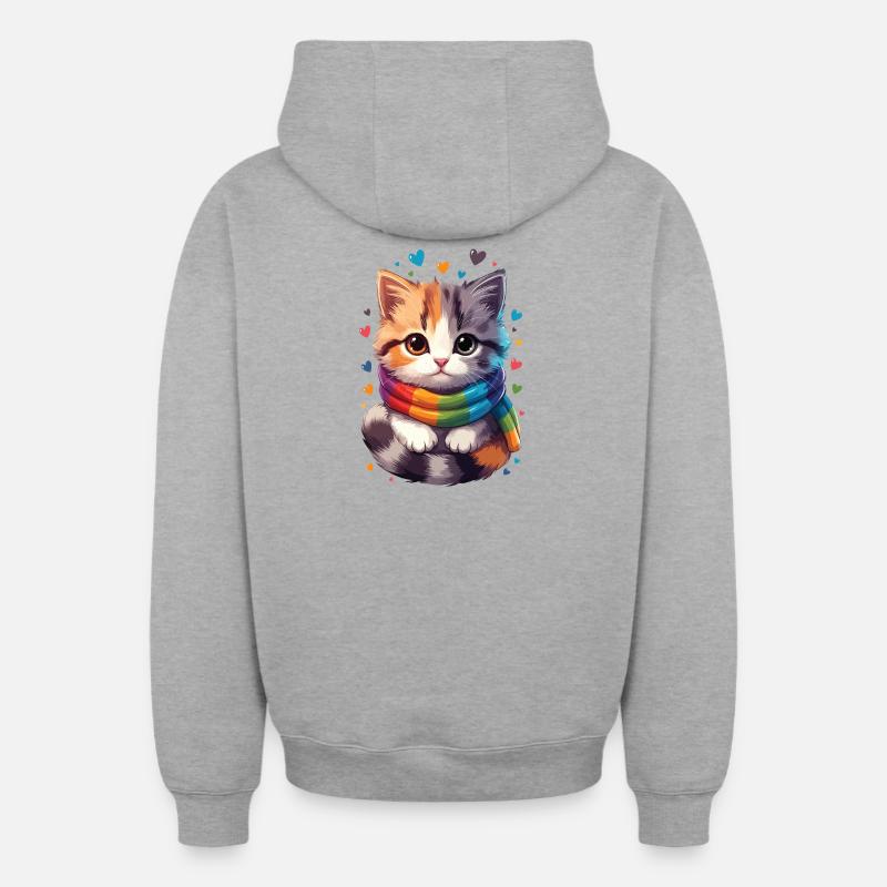 Chaton arc-en-ciel écharpe - Sweat à capuche unisexe zippé oversize épais SPREAD - gris chiné