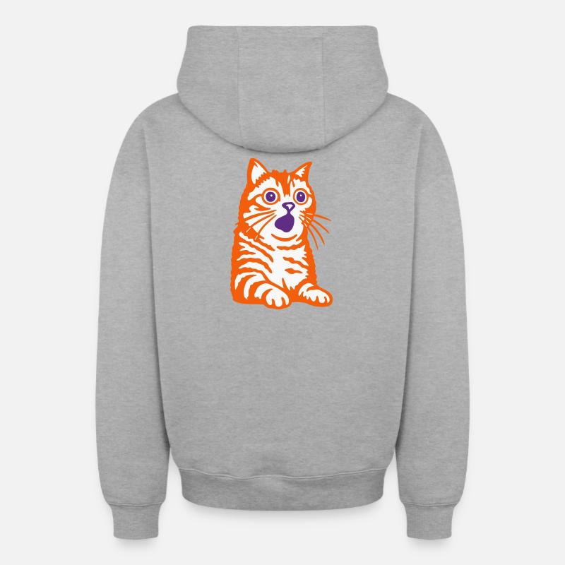 Chat étonné - Sweat à capuche unisexe zippé oversize épais SPREAD - gris chiné