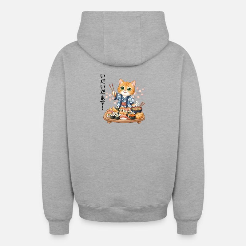 KimonoKatz Sushi Parade - Sweat à capuche unisexe zippé oversize épais SPREAD - gris chiné