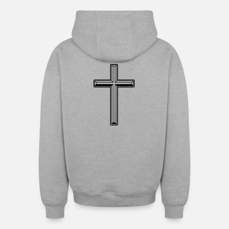 Croix de foi - Sweat à capuche unisexe zippé oversize épais SPREAD - gris chiné