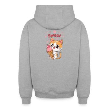 Chaton Glacé Sucré Kawaii - Sweat à capuche unisexe zippé oversize épais SPREAD - gris chiné - Dos - AI Model Male 185 dark (185cm)