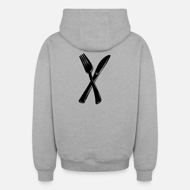 Couteau et fourchette - Sweat à capuche unisexe zippé oversize épais SPREAD - gris chiné