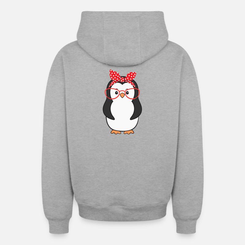 Pingouins - Sweat à capuche unisexe zippé oversize épais SPREAD - gris chiné