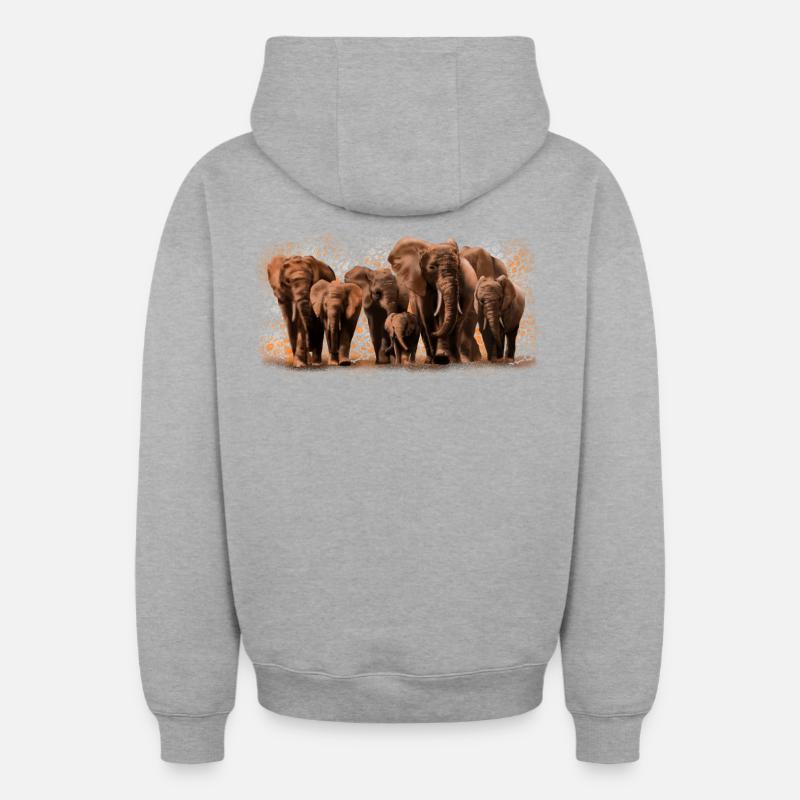 Eléphants - Sweat à capuche unisexe zippé oversize épais SPREAD - gris chiné