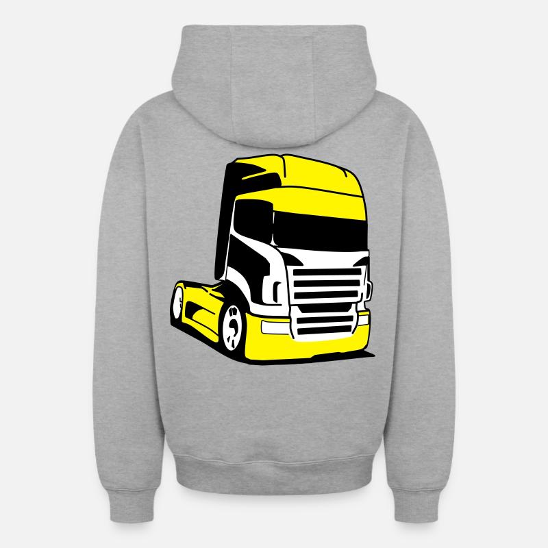 Camion Jaune Pop Art - Sweat à capuche unisexe zippé oversize épais SPREAD - gris chiné