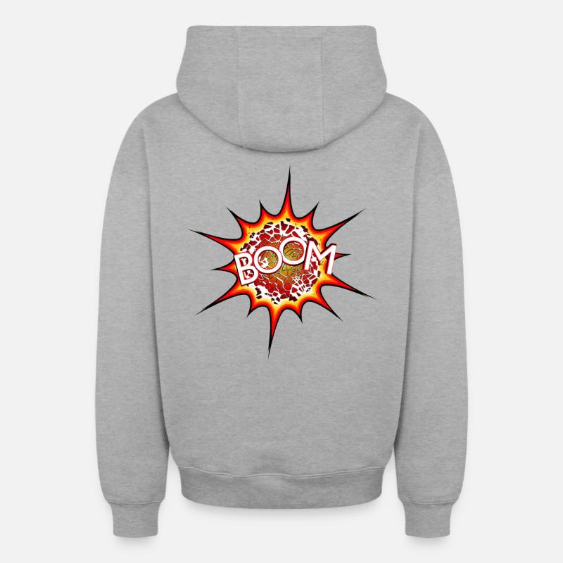 Explosion, bombe, explosion, bombe # - Sweat à capuche unisexe zippé oversize épais SPREAD - gris chiné