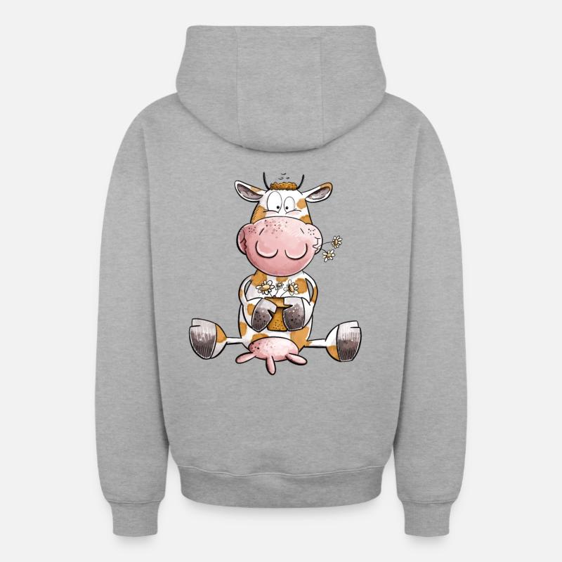 Vache avec des fleurs - Sweat à capuche unisexe zippé oversize épais SPREAD - gris chiné