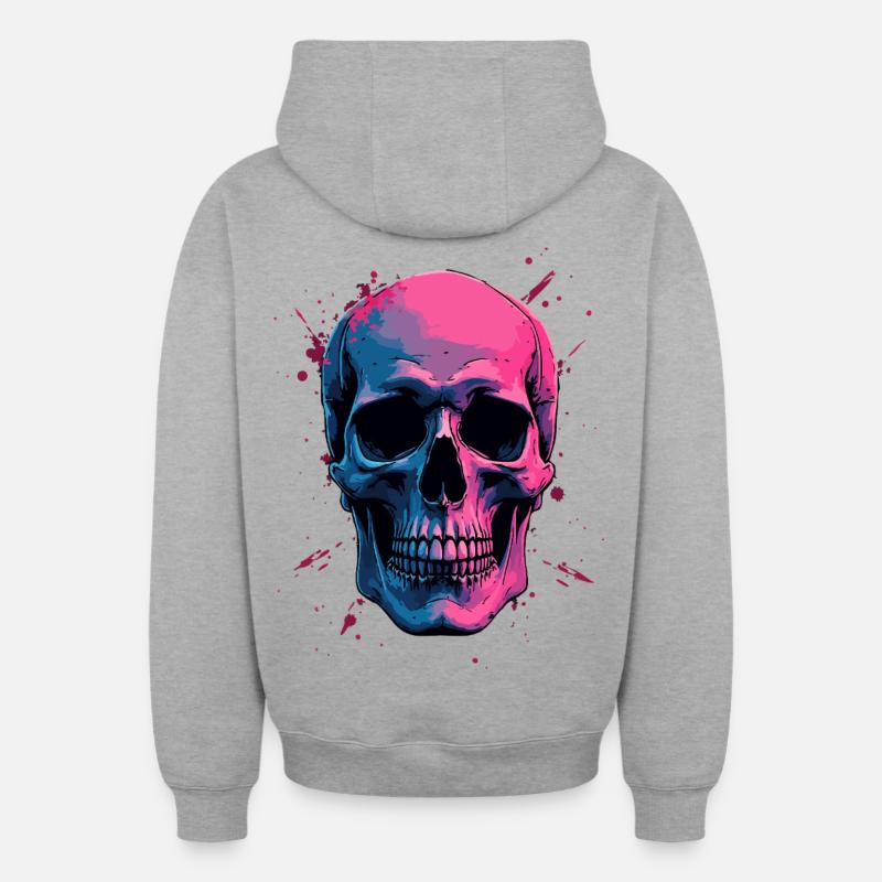 Neon Skull - Oversized Heavyweight Unisex Zip Hoodie - Grau meliert