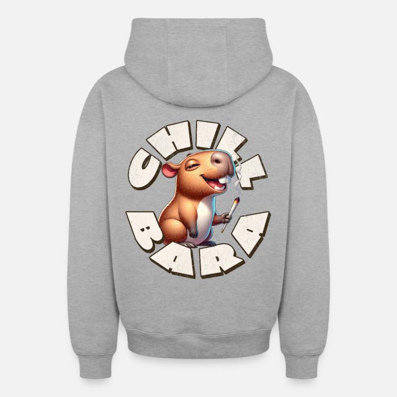 Capybara Chill Bara - Sweat à capuche unisexe zippé oversize épais SPREAD - gris chiné