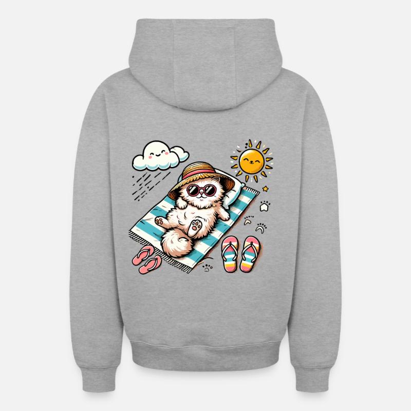 Plage Chat Relaxant Soleil - Sweat à capuche unisexe zippé oversize épais SPREAD - gris chiné