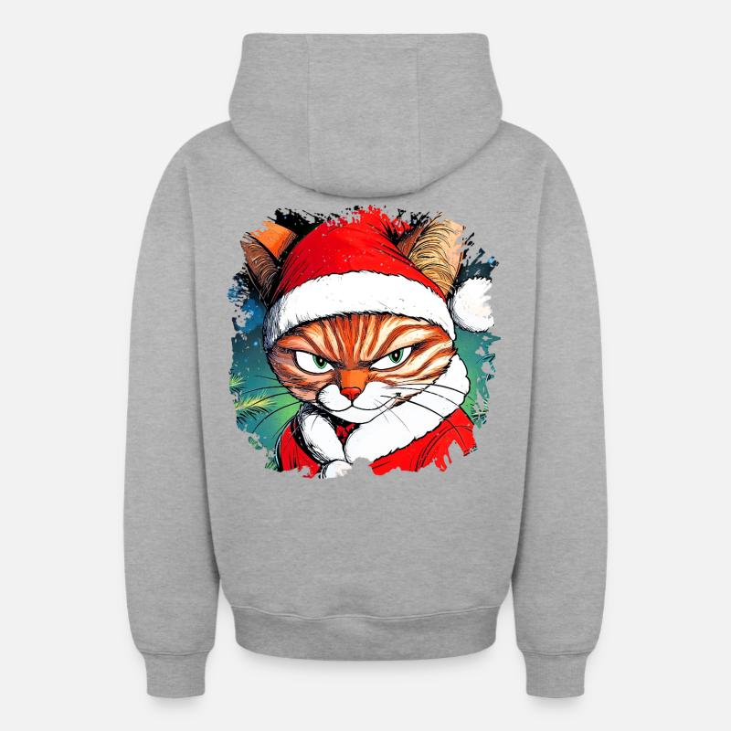 Chat de Noël - Sweat à capuche unisexe zippé oversize épais SPREAD - gris chiné