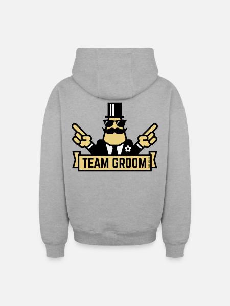 Team Groom (Pointing Stag Night Bachelor Party 3C) - Oversized Heavyweight Unisex Zip Hoodie - heather grey