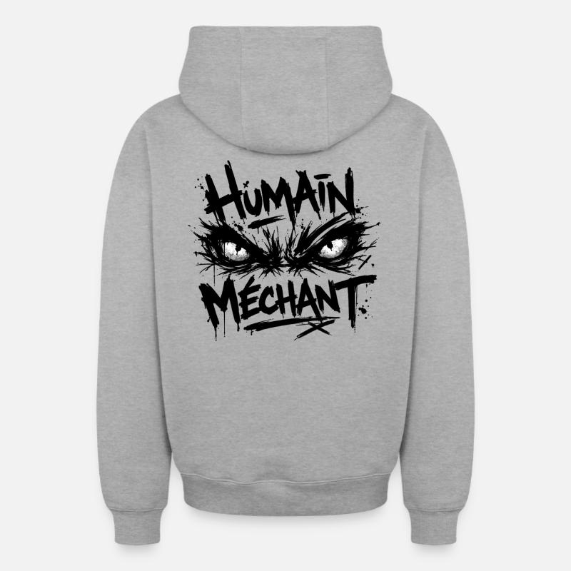 Evil Human Look Black Pattern - Oversized Heavyweight Unisex Zip Hoodie - heather grey