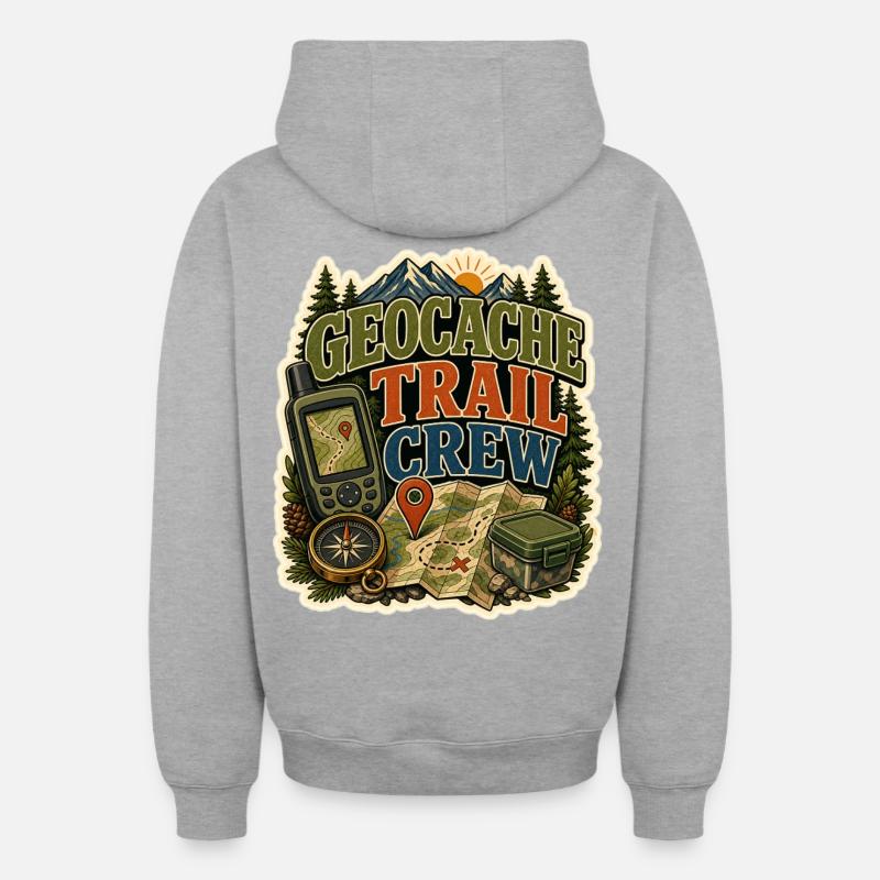 ÉQUIPE DE SENTIER GÉOCACHE - Sweat à capuche unisexe zippé oversize épais SPREAD - gris chiné