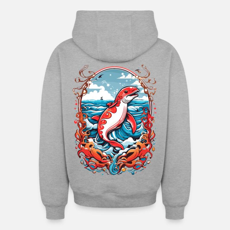 Créatures marines - Sweat à capuche unisexe zippé oversize épais SPREAD - gris chiné