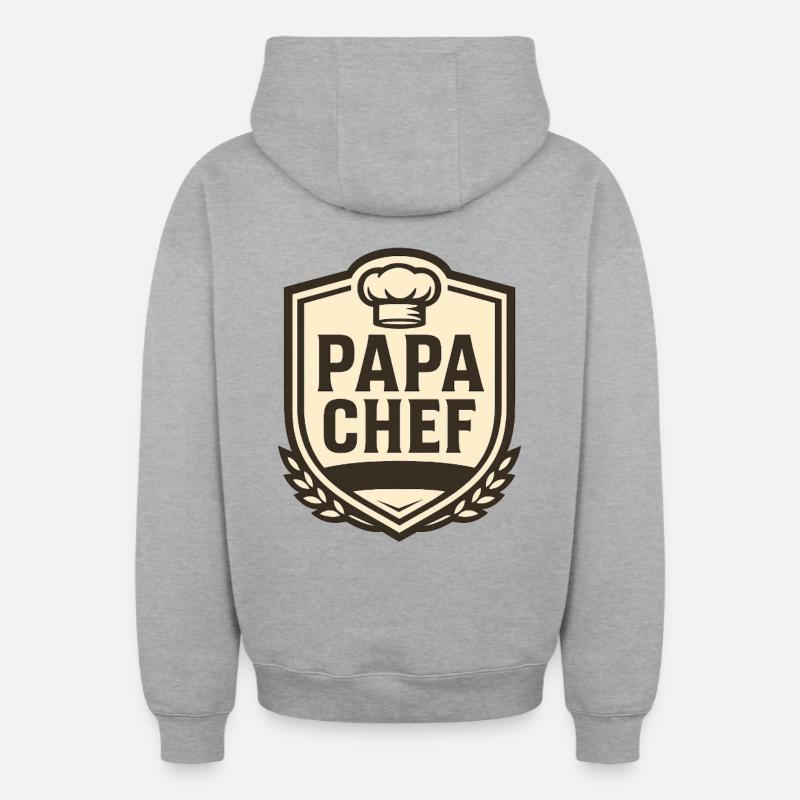 Papa Chef Blason Culinaire - Sweat à capuche unisexe zippé oversize épais SPREAD - gris chiné