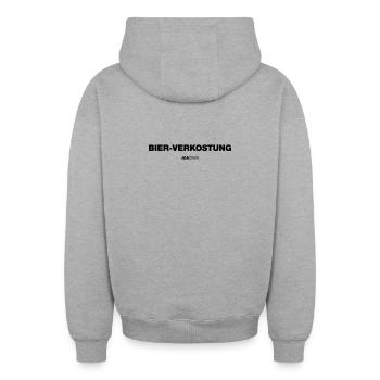 JGA: Bierverkostung (Jungesellenabschied) - Oversized Heavyweight Unisex Zip Hoodie - Grau meliert - Hinten - AI Model Male 185 dark (185cm)