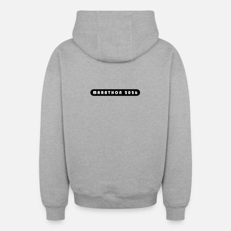 Lettrage Marathon 2026 - Sweat à capuche unisexe zippé oversize épais SPREAD - gris chiné