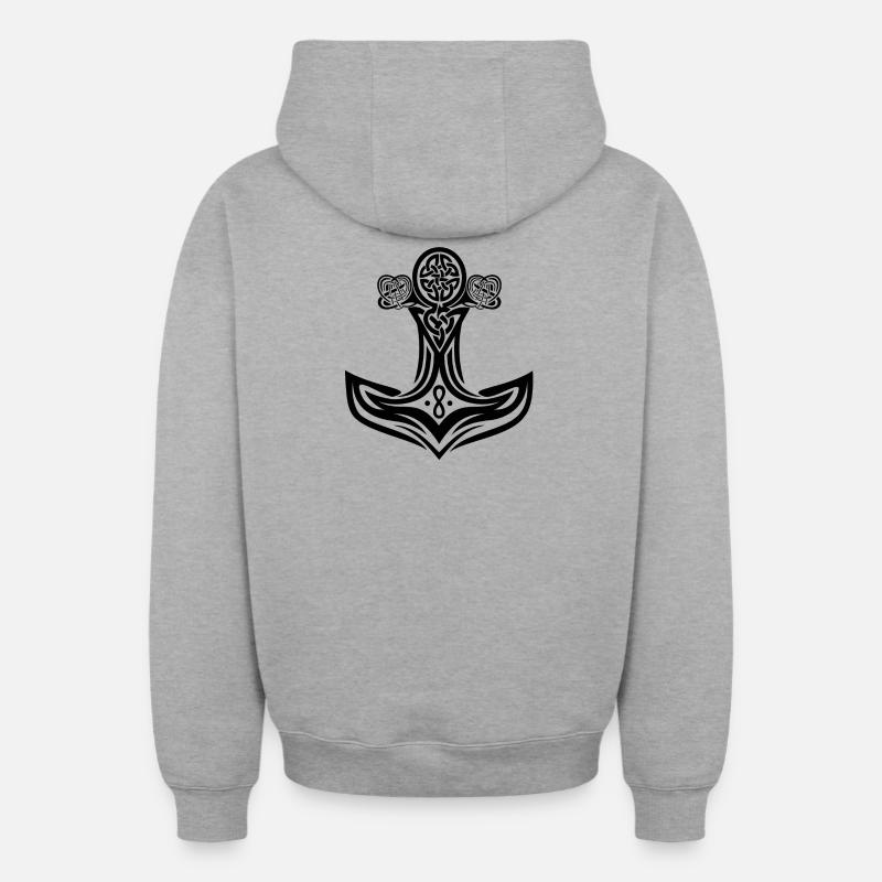 Vikings Thors Hammer - Sweat à capuche unisexe zippé oversize épais SPREAD - gris chiné