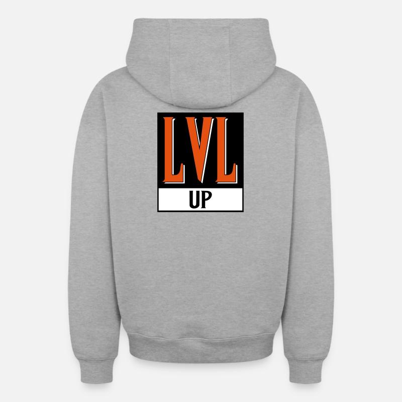 level up nerd cod - Oversized Heavyweight Unisex Zip Hoodie - Grau meliert