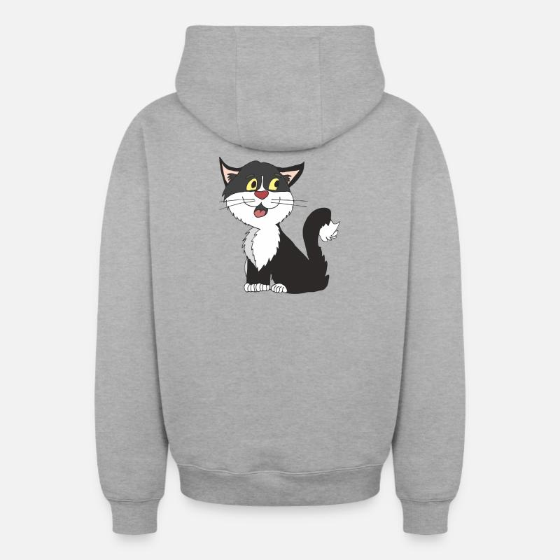 chat noir blanc - Sweat à capuche unisexe zippé oversize épais SPREAD - gris chiné