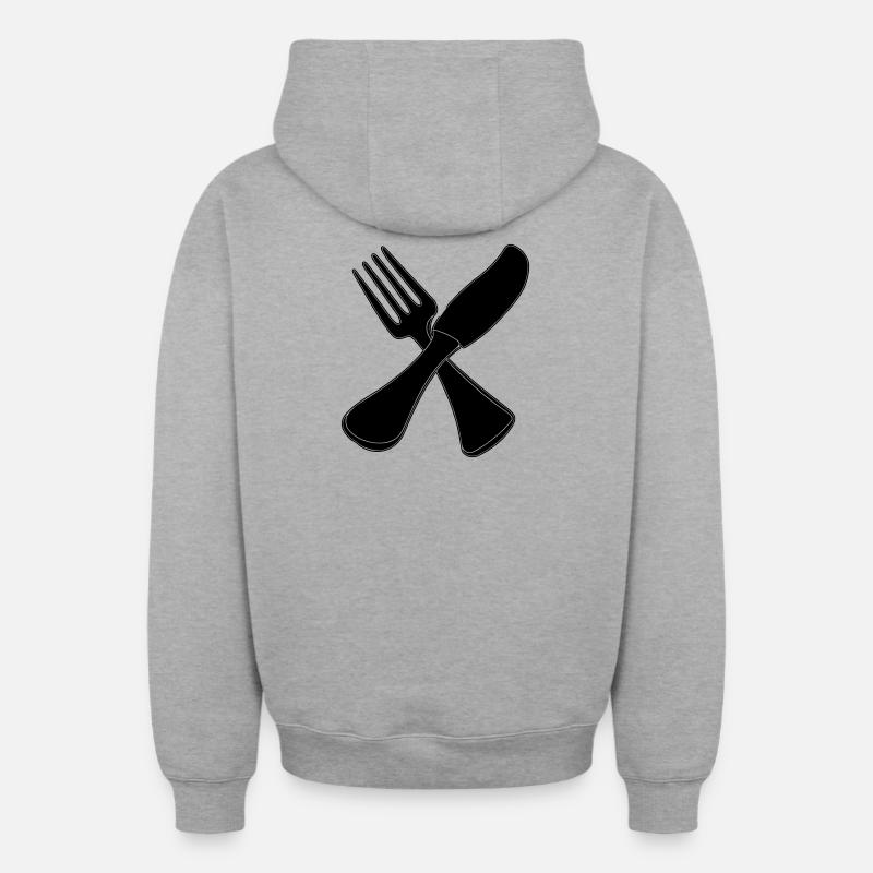 Couteau à couverts et fourchette - Sweat à capuche unisexe zippé oversize épais SPREAD - gris chiné