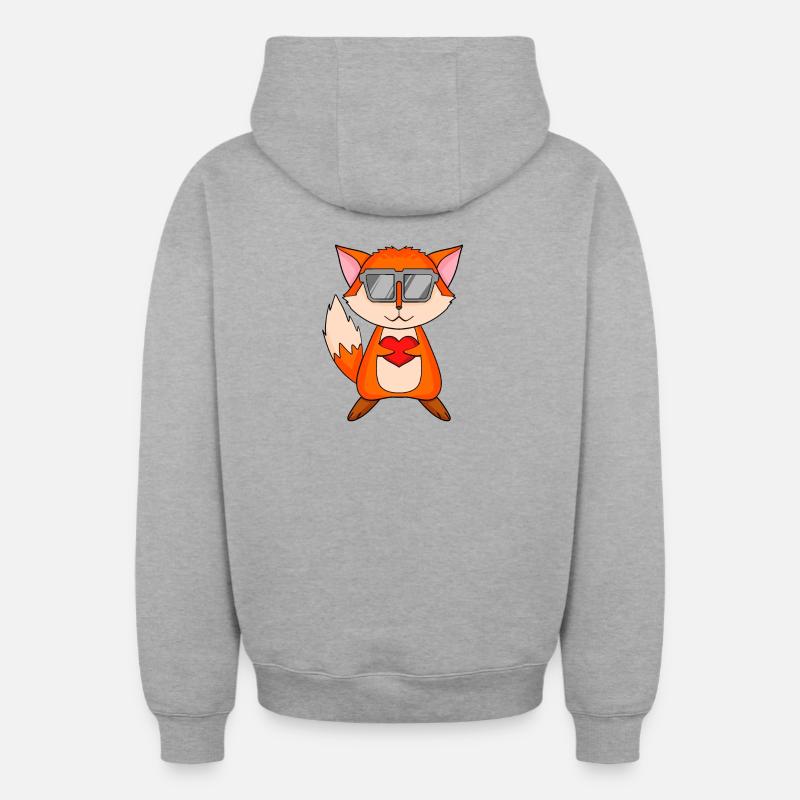 Fuchs mit Sonnenbrille und Herz - Oversized Heavyweight Unisex Zip Hoodie - Grau meliert
