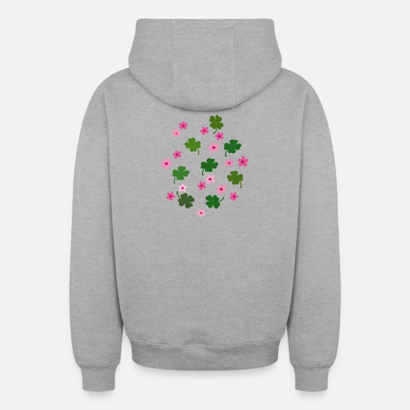 Trèfle porte-bonheur, fleurs - Sweat à capuche unisexe zippé oversize épais SPREAD - gris chiné