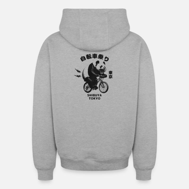 Vélo Panda Shibuya Tokyo - Sweat à capuche unisexe zippé oversize épais SPREAD - gris chiné