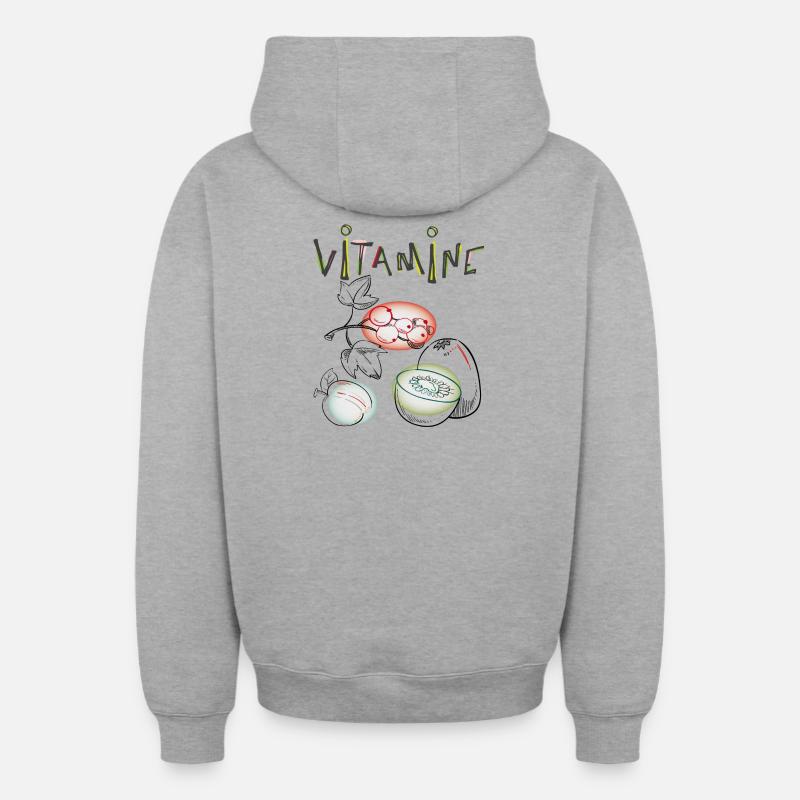 Vitamines, fruits - Sweat à capuche unisexe zippé oversize épais SPREAD - gris chiné