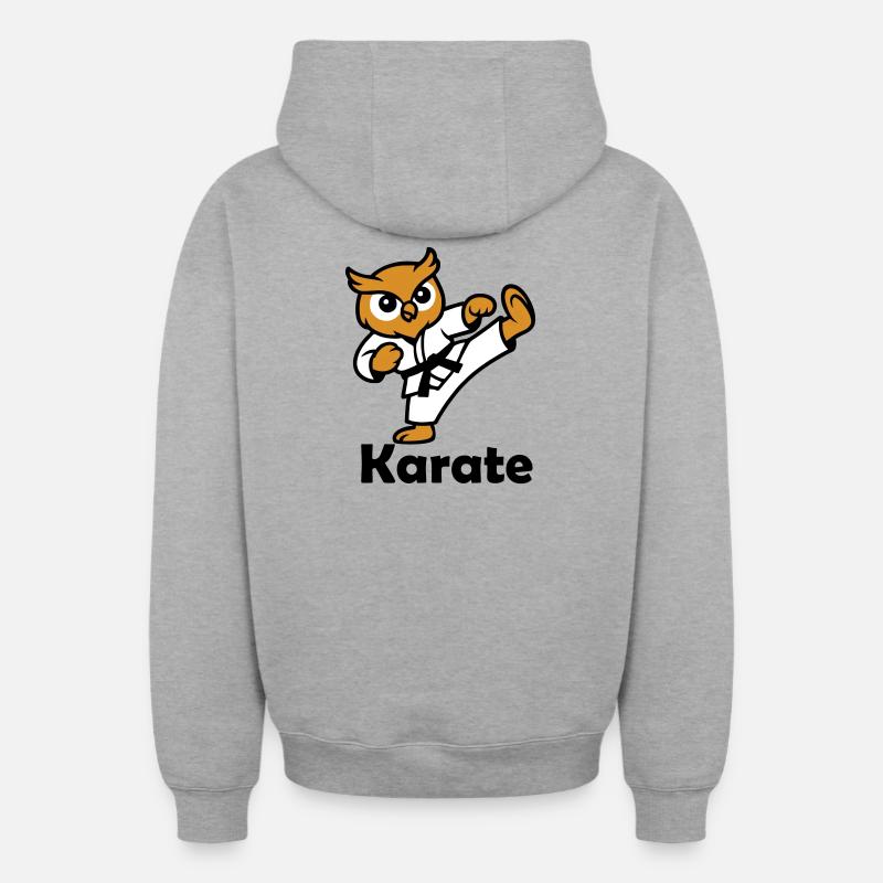 Karate Eule - Oversized Heavyweight Unisex Zip Hoodie - Grau meliert