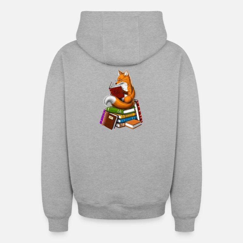 Fuchs liest ein Buch - Oversized Heavyweight Unisex Zip Hoodie - Grau meliert