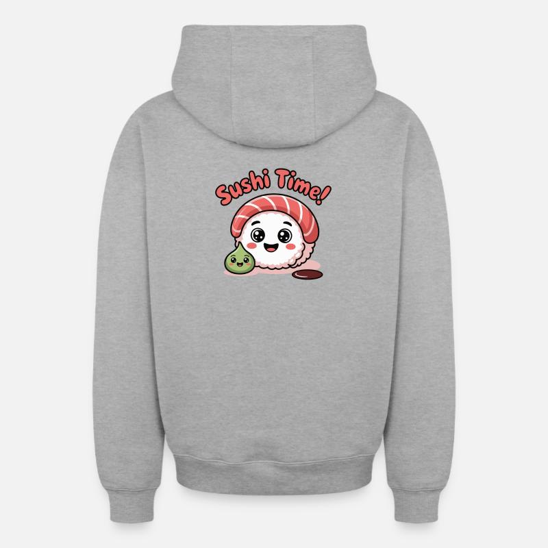 Icône du Sushi Time Roll - Sweat à capuche unisexe zippé oversize épais SPREAD - gris chiné